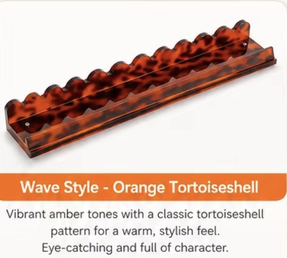 Orange Tortoiseshell 20 inch acrylic mahjong rack with scalloped edge pusher