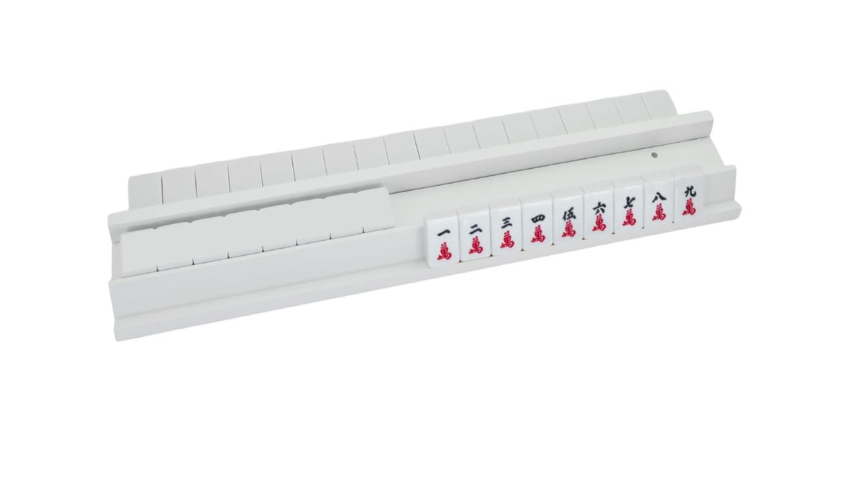 20 inch white wooden straight edge mahjong rack with magnetic pusher