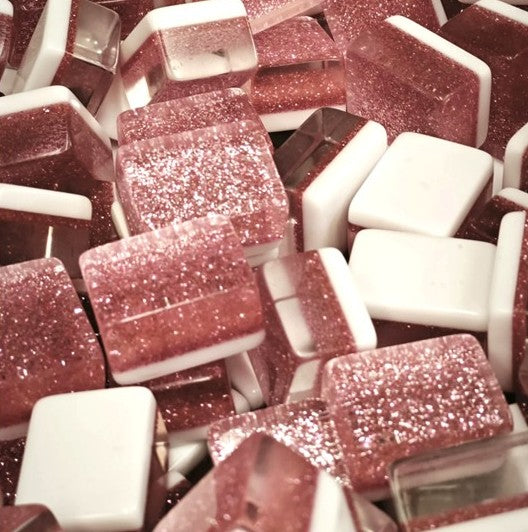 Rose gold glitter-backed American mahjong tiles with white faces